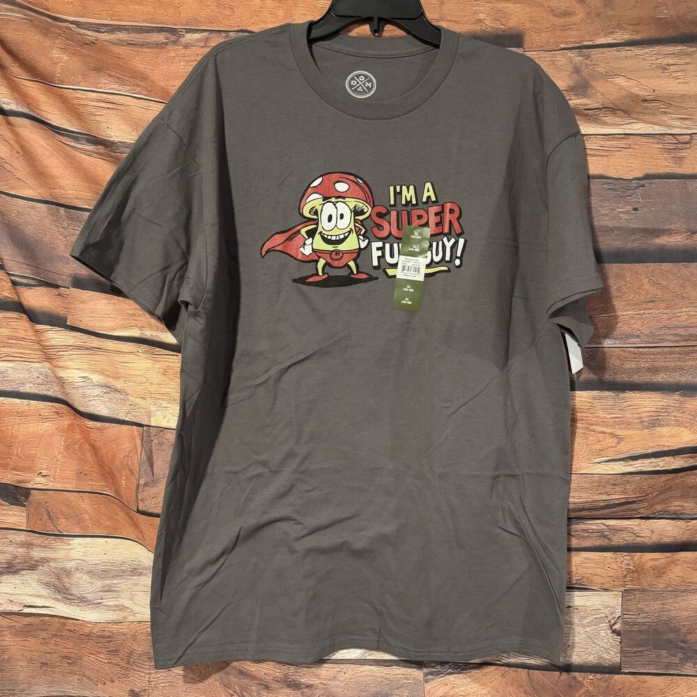 Humor I'm A Super Fun Guy Mushroom Graphic T-Shirt Gray Funny Novelty Tee NWT XL